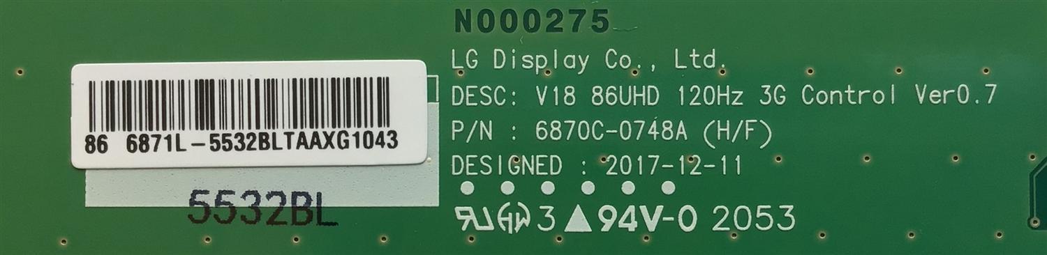 T-CON PARA TV LG / NUMERO DE PARTE 6871L-5532B / 6870C-0748A / 5532BL / PANEL NV860DQF-AAGR5 / MODELO 86UN8570AUD.BUSWLKR / 86UN8570AUD - Imagen 3